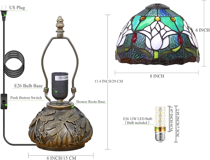 Small Tiffany Lamp Mini Stained Glass Table Lamp Mushroom Memory Sympathy Accent Lamp 8X11 Inch (Tulip Flower Style)