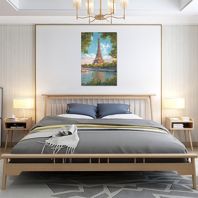Eiffel Tower Wall Art Paris Eiffel Tower Wall Decor Cityscape Pictures Canvas Painting Framed Artwork Home Decorations for Bathroom Living Room Bedroom Office Kitchen 16"x24"