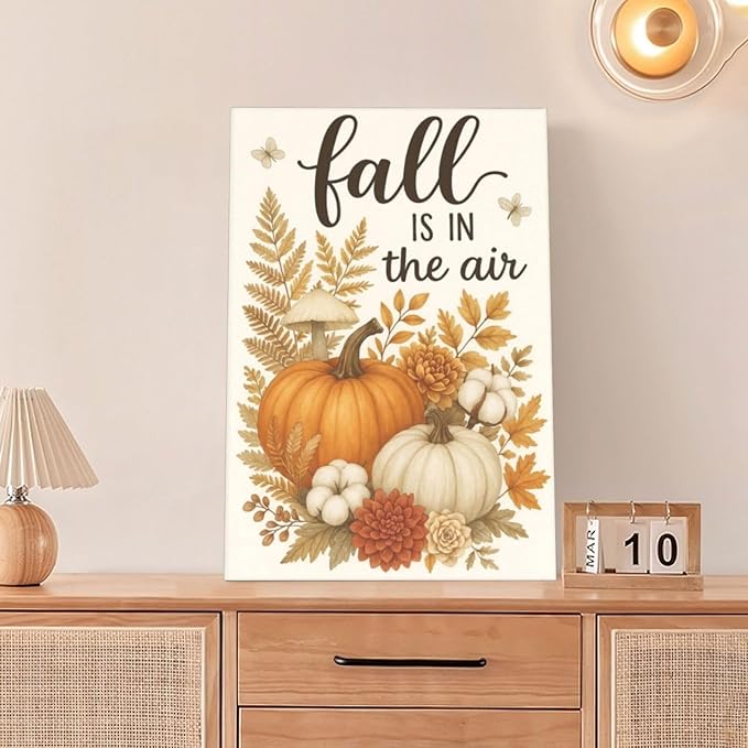 Fall Wall Decor Pumpkin Cotton Wall Art Autumn Pumpkin Canvas Pictures Painting Fall Signs Artwork Framed Decoration for Living Room Bedroom Dining Room Office Gifts 16"x24"