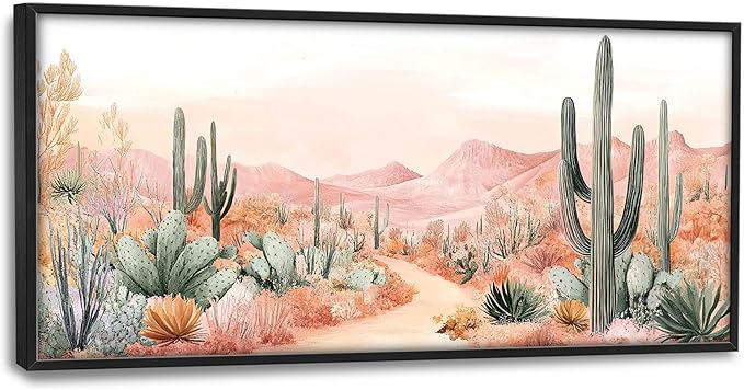 Cactus Large Wall Art Boho Tropical Cacti Pictures Wall Decor Desert Canvas Landscape Print Painting Modern Artwork Home Decoration for Living Room Bathroom Bedroom Office Framed 60"x30"
