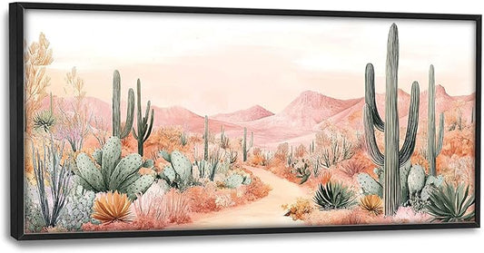 Cactus Large Wall Art Boho Tropical Cacti Pictures Wall Decor Desert Canvas Landscape Print Painting Modern Artwork Home Decoration for Living Room Bathroom Bedroom Office Framed 60"x30"