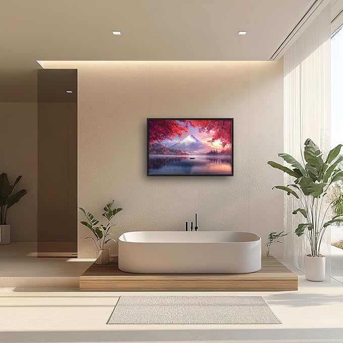 Japanese Mountain Lake Large Wall Art Pink Japan Pictures Wall Decor Nature Landscape Big Canvas Painting Prints Framed Artwork Home Decorations Above Bed for Bedroom Living Room Dining Room 36"x24"