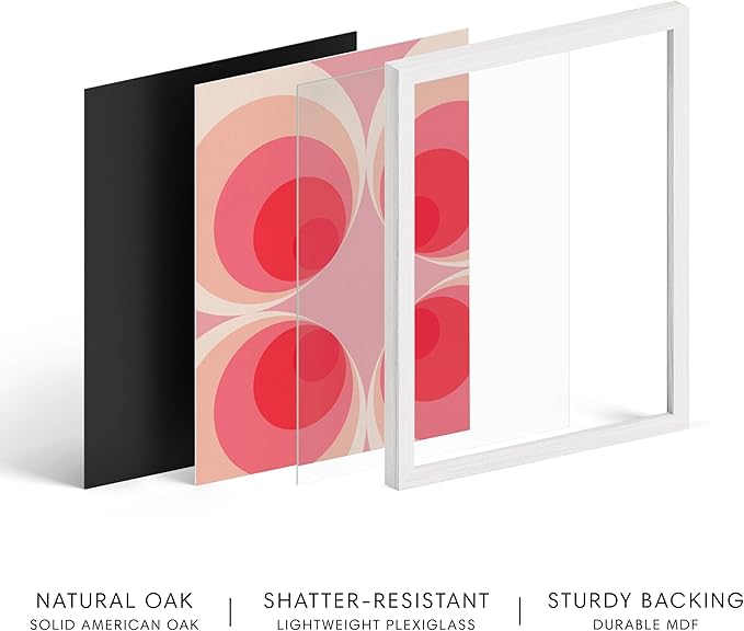 HAUS AND HUES Colorful Abstract Wall Art - Minimalist Retro Picture for Living Room Decor, Red and Pink Modern Wall Art Painting (Pink Mod, White Frame, 24x36)