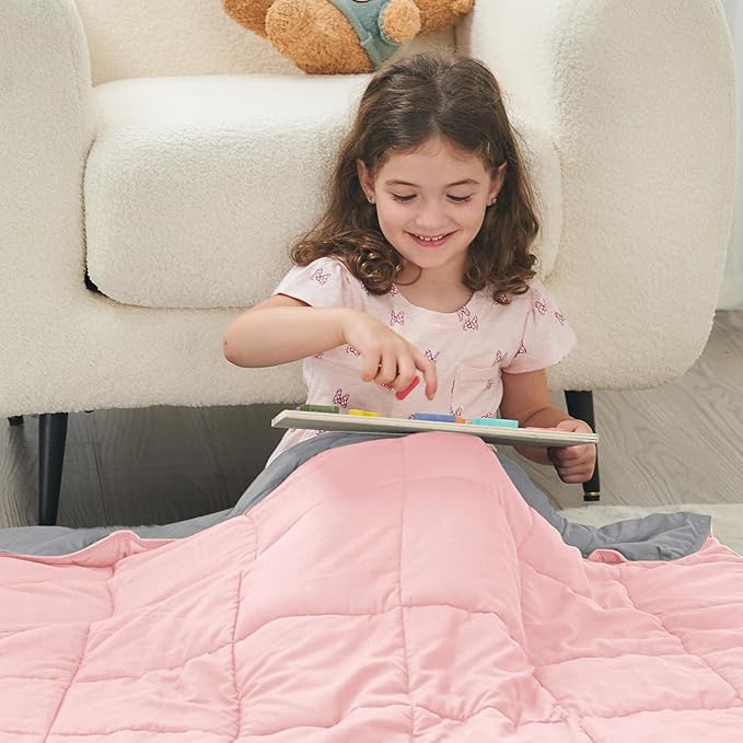 yescool Weighted Blanket (10 lbs, 41" x 60", Pink Grey) Cooling Heavy Blanket for Sleeping Perfect for 90-110 lbs, Breathable Blanket with Premium Glass Bead, Machine Washable