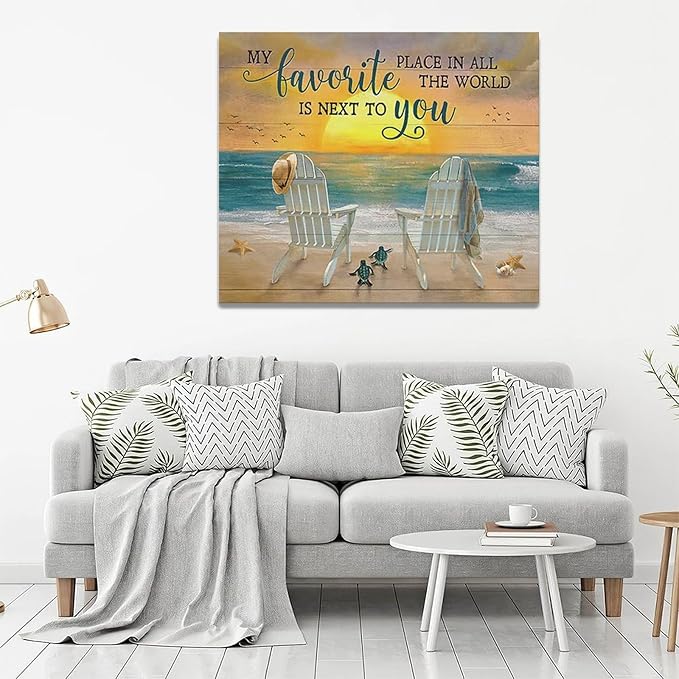 Fleruku Beach Wall Art Ocean Coastal Wall Decor Nautical Sunrise Sunset Sea Turtles Pictures Canvas Painting Artwork Home Decorations for Living Room Bedroom Bathroom Office 24"x20"