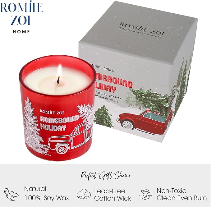 Christmas Scented Jar Candle - 6oz Soy Wax - Holiday Infused with Winter Greenery Aroma - with Beautiful Box Special for Decoration Gifts