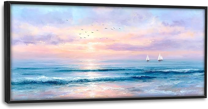 Glocmna Large Wall Art for Living Room Ocean Beach Wall Decor Nautical Sunrise Seascape Canvas Big Coastal Landscape Painting Print Artwork Framed Artwork Decorations Gifts for Bedroom Home Office Hotel 30"x60"