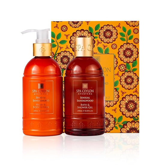Spa Ceylon Sensual Sandalwood Bath & Body Duo Set | Luxury Sandalwood & Vetiver Body Wash & Lotion Set | Organic & Natural | 250ml x 2