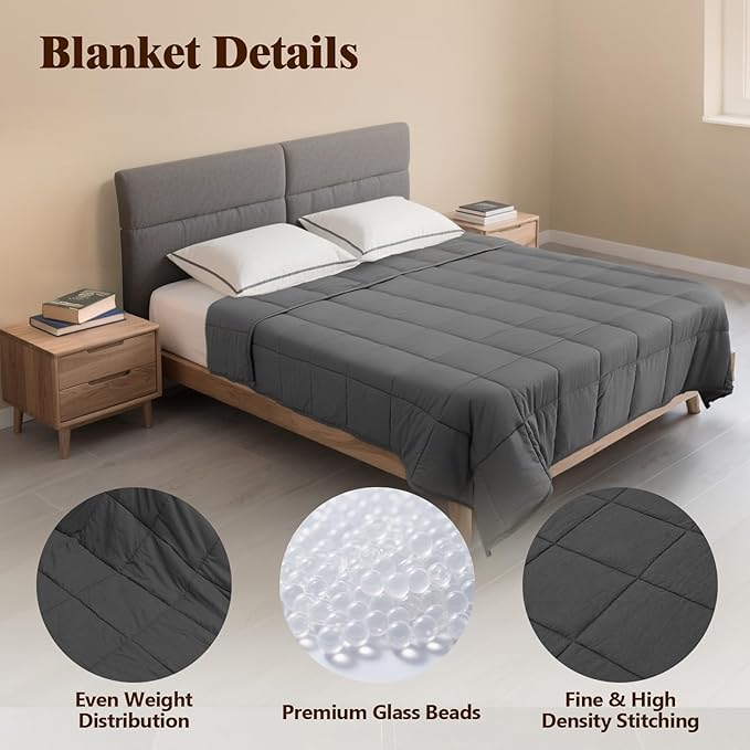 Weighted Blanket for Adults (10 lbs, 48" × 72", Grey) Twin Size Heavy Blanket for 90-110lbs, Breathable Weighted Throw Blanket with Glass Beads for All Season, Washable