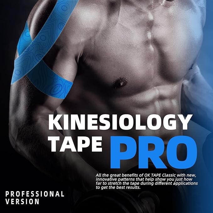 OK TAPE PRO Kinesiology Tape Uncut Roll, Elastic Physical Therapy Athletic Tape for Pain Relief, Muscle Support, Kinetic Tape, Water Resistant, 2in X 16.4ft -Blue