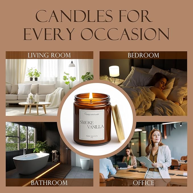 Somke Vanilla Scented Candles for Home, 9oz Natural Soy Wax Aromatherapy Organic Vanilla Candle for Stress Relief, Long Burning & Lasting Jar Candle Gifts for Birthday, Christmas, Thanksgiving