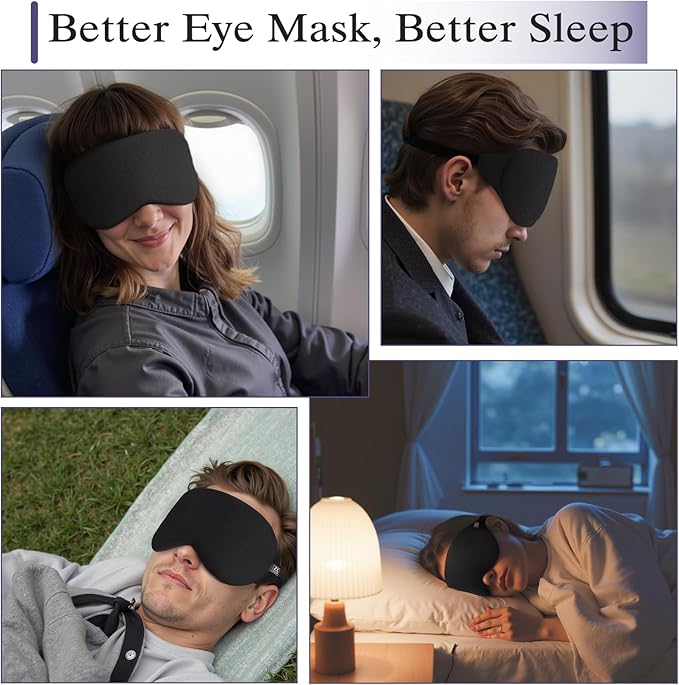 Cool Touch Sleep Mask for Side Sleepers Men & Women&Girl, Eye Mask with Memory Foam Nose Padding, Ultra Soft Blockout Eye Shade Cover, Cotton Sleep Mask for Sleeping, Travel, Nap (Black)
