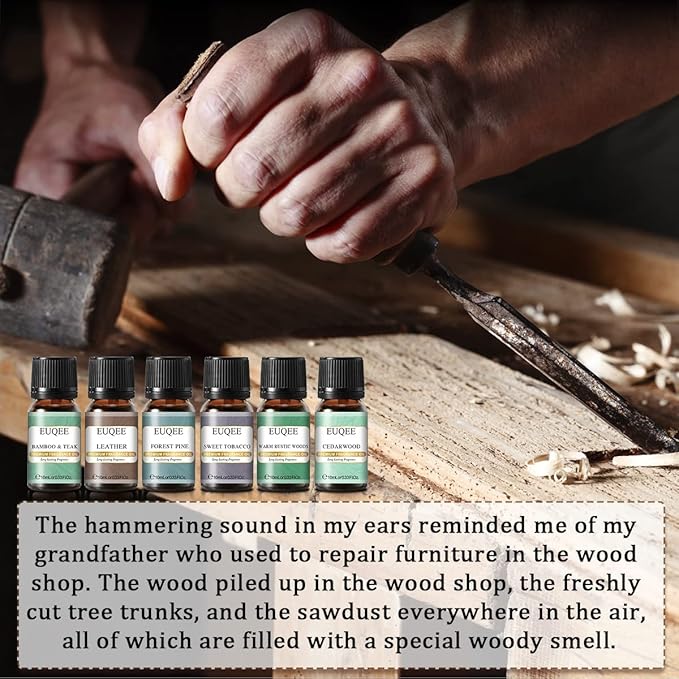 Fragrance Oils Gift Set Premium Woody Scented Oil - Forest Pine, Warm Rustic Woods, Bamboo & Teak, Cedarwood, Leather, Sweet Tobacc(Honeyed Haze), for Diffuser, Soap Making, Candle - 6x10ml