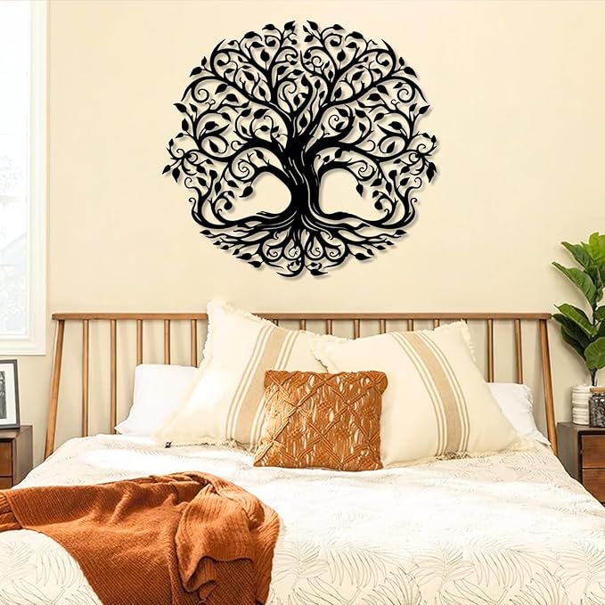 Yemwot Metal Tree of Life Wall Decor, Circle of Life Metal Tree Wall Art, Branch Art, Spiritual Decor, Modern Sculpture Decoration, Living Room Bedroom Decoration (Black-Tree 2, 24"x 22"| 60x55cm)