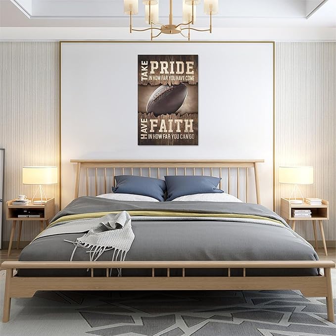 Fleruku Rustic Football Wall Art Sports Wall Decor Inspirational Quotes Brown Pictures Football Sign Canvas Painting Artwork Home Decorations for Boy Man Teenager Fans Bedroom Living Room 16"x24"