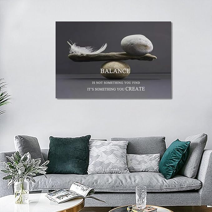 Zen Stone Wall Art Meditation Spiritual Wall Decor Inspirational Balance Feather Pictures Canvas Prints Framed Home Decorations Painting Artwork for Living Room Bedroom Office Bathroom 24"x16"
