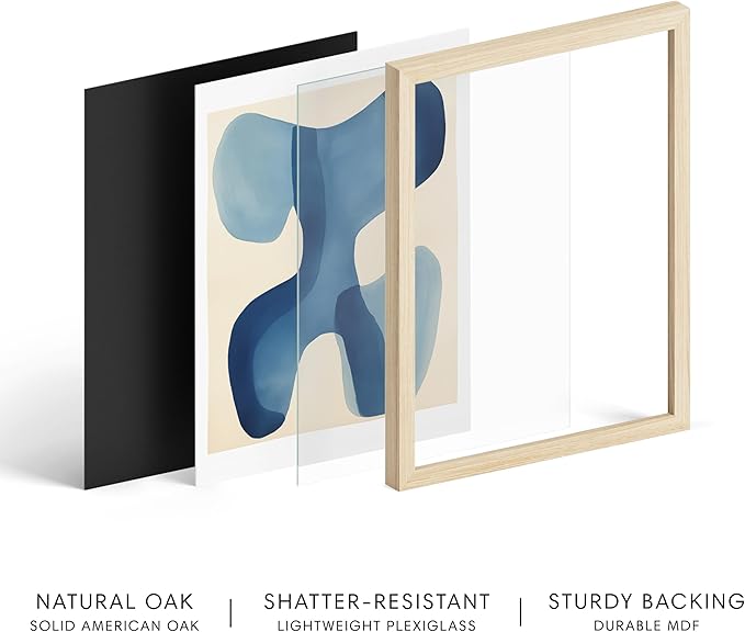 HAUS AND HUES Modern Abstract Wall Art - Blue and Green Living Room Art, Modern Artwork for Walls, Minimalist Picture for Living Room(Blue Shapes, Beige Frame, 24x36)