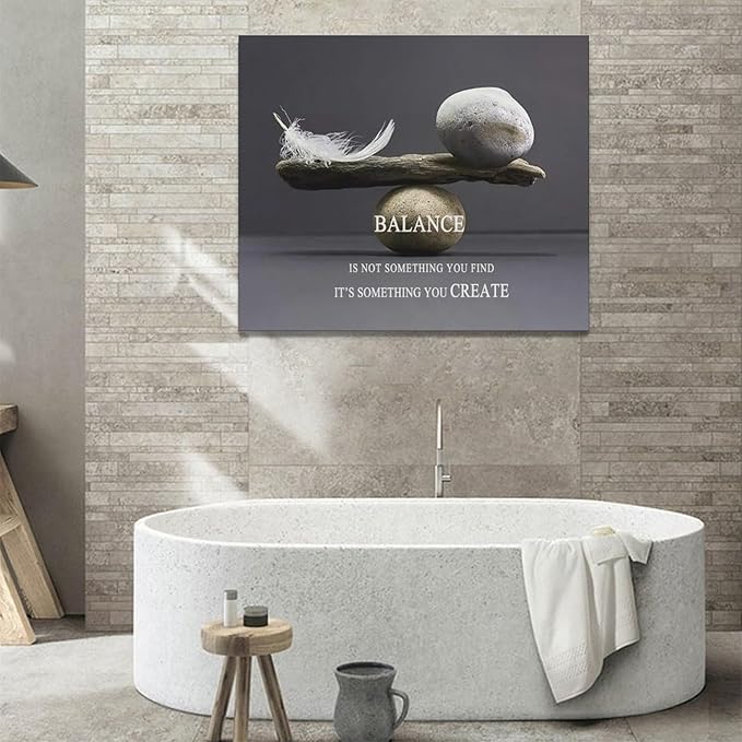 Zen Stone Wall Art Meditation Spiritual Wall Decor Inspirational Balance Feather Pictures Canvas Prints Framed Home Decorations Painting Artwork for Living Room Bedroom Office Bathroom 24"x20"