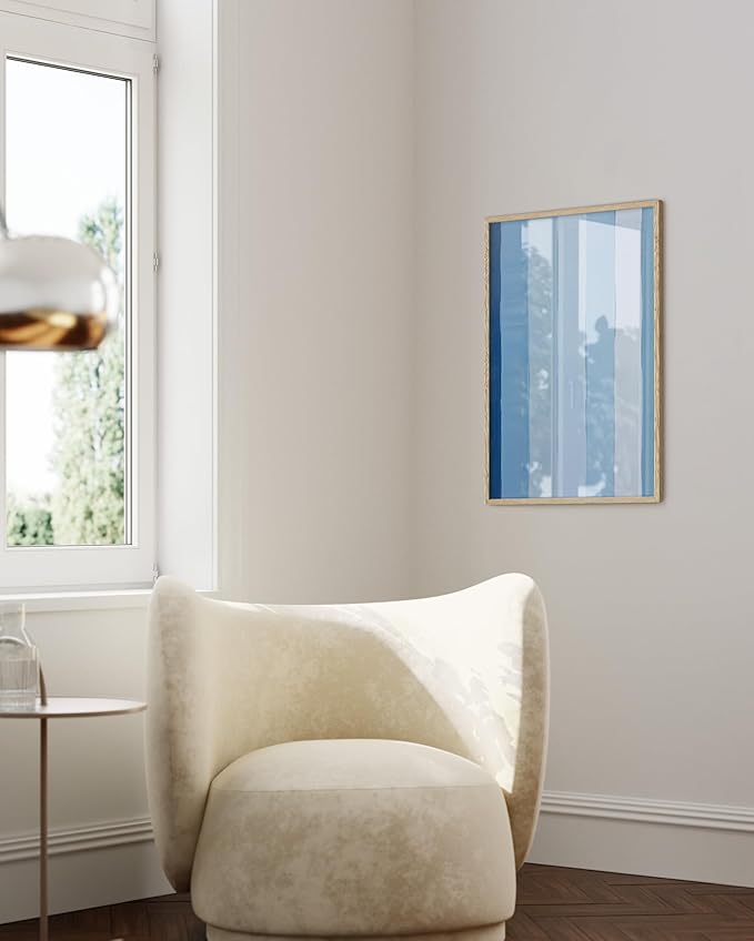 HAUS AND HUES Modern Abstract Wall Art - Blue and Green Living Room Art, Modern Artwork for Walls, Minimalist Picture for Living Room(Painted Stripes, Beige Frame, 24x36)