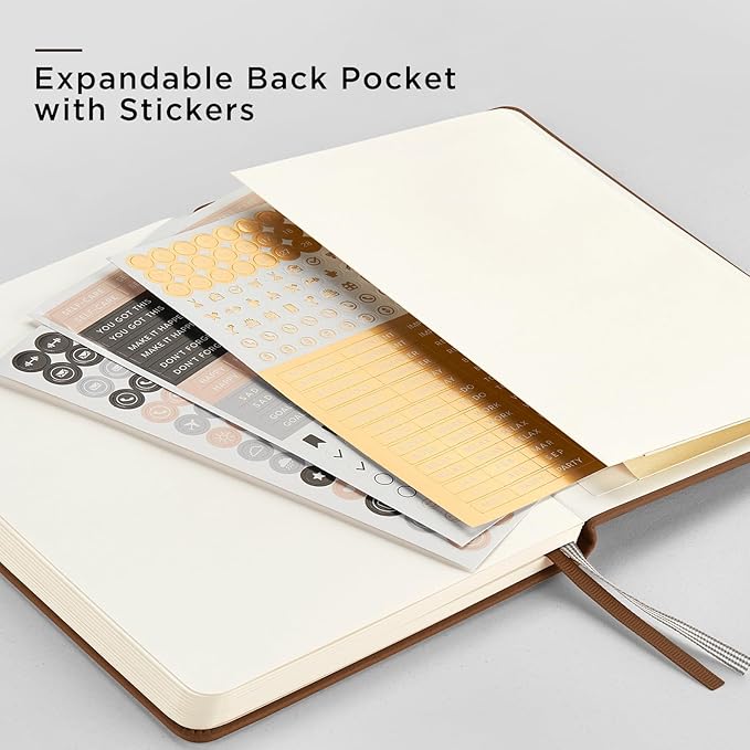 &And Per Se Dotted Journal Notebook, A5 Hardcover Bullet Dotted Journal, 160 Pages 100 gsm Thick Paper, 3 Sheets of Stickers Included - 5.7'' x 8''（Chocolate）