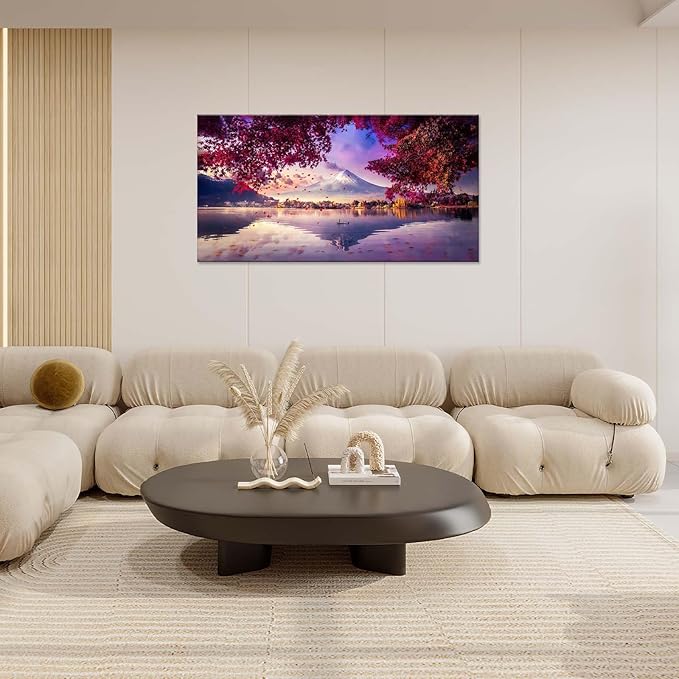 Bogosip Japanese Mountain Lake Wall Art Mount Wall Decor Nature Landscape Pictures Maple Leaves Large Canvas Prints Frame Artwork for Living Room Dining Room Bathroom 60"x30"
