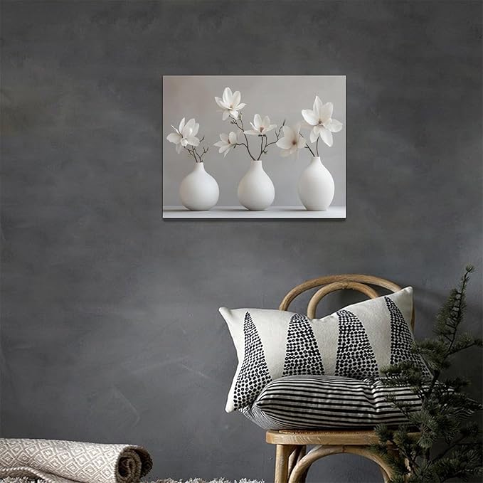 Bathroom Wall Art Zen Wall Decor Spa White Flower Pictures Canvas Painting Framed Artwork Home Decorations for Yoga Meditation Room Living Room Bedroom 16"x12"