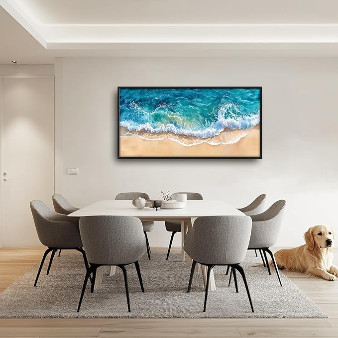 SweetFox Extra Large Watercolor Ocean Wave Framed Wall Art for Living Room, Coastal Beach Ocean Pictures Oversized Wall Decor Abstract Canvas Painting Print Artworks for Bathroom Bedroom 60L X 30W