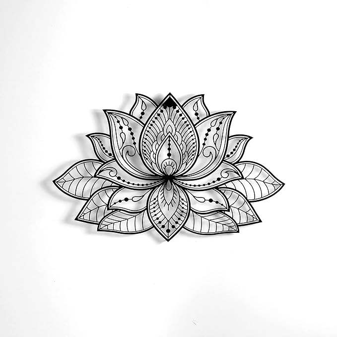 Colorfull Worlds Mandala Metal Wall Decor, Lotus Flower Meditation Room Decor, Minimalist Zen Garden Bohemian Gift for New Year (17" x 11" | 43 x 27.5 cm, Black)
