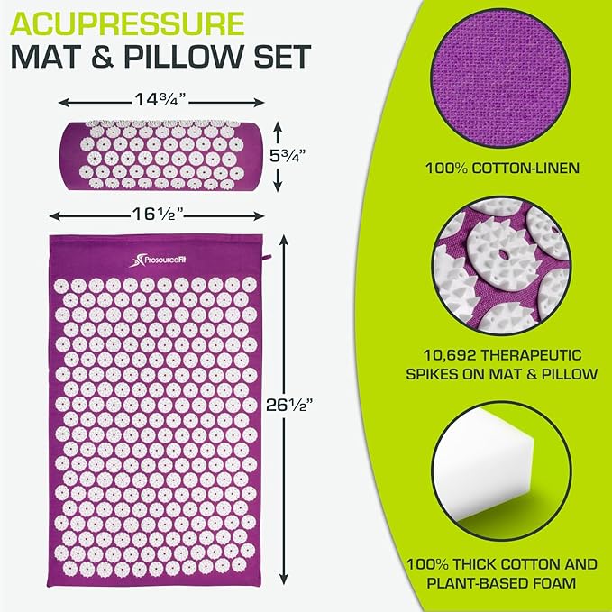 ProsourceFit Acupressure Mat and Pillow Set for Back/Neck Pain Relief and Muscle Relaxation, Large - Gray/Gray