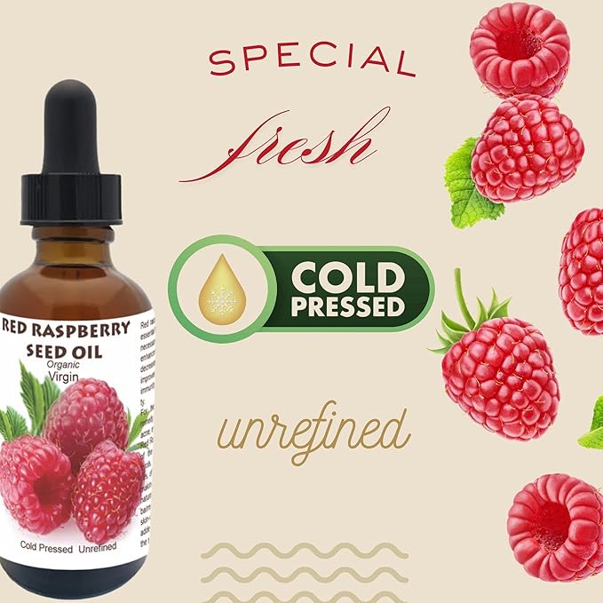 Best Nature's Cosmetics Red Raspberry Seed Oil – 100% Pure, Organic, Cold-Pressed – Natural Face & Hair Moisturizer – Rich in Vitamin E, Omega 3 – Anti-Aging Skincare – 2 fl oz / 60 ml