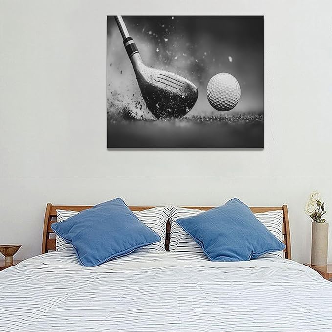 Olivine Golf Wall Art, Pictures Wall Decor, Black and White Sport Paintings, Golfing Sports Canvas Prints, Framed Artwork for Living Room Bedroom Bathroom Office Home Decoration 24"x20"