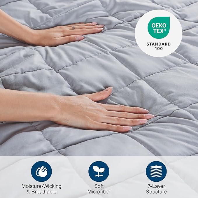 Lessymo Weighted Blanket King Size 20lbs, Soft Weighted Blanket for Adults, Washable Heavy Blanket for Sleeping, Microfiber Big Blankets with Premium Glass Bead for All-Season Comfort, 80"x87" Grey