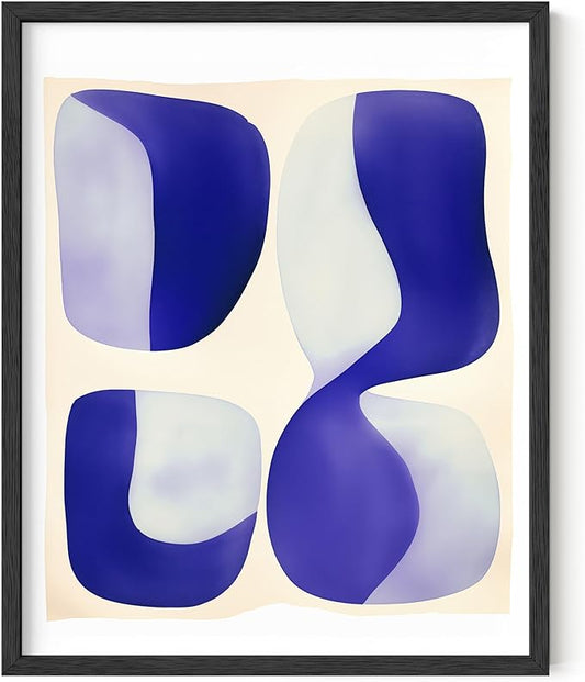 HAUS AND HUES Modern Abstract Wall Art - Blue and Green Living Room Art, Modern Artwork for Walls, Minimalist Picture for Living Room(Blue Tribal Shapes 2, Unframed, 8x10)