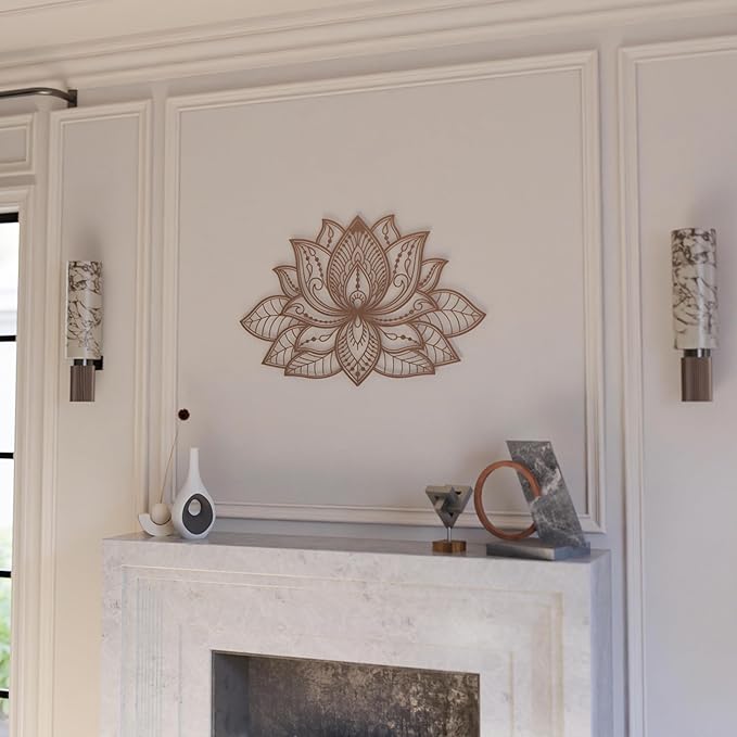Colorfull Worlds Mandala Metal Wall Decor, Lotus Flower Meditation Room Decor, Minimalist Zen Garden Bohemian Gift for New Year (36" x 23" | 91 x 59 cm, Copper)
