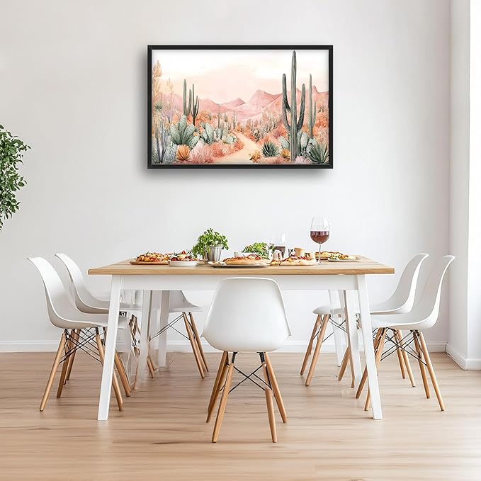 Cactus Large Wall Art Boho Tropical Cacti Pictures Wall Decor Desert Canvas Landscape Print Painting Modern Artwork Home Decoration for Living Room Bathroom Bedroom Office Framed 24"x36"