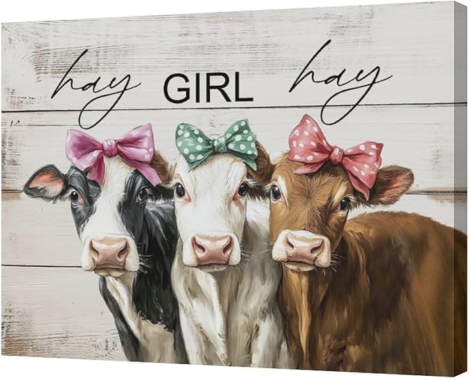 Olivine Cow Wall Art, Farmhouse Pictures Wall Decor, Cows Painting, Country Rustic Canvas Prints, Framed Artwork for Living Room Bedroom Bathroom Home Decoration 24"x20"