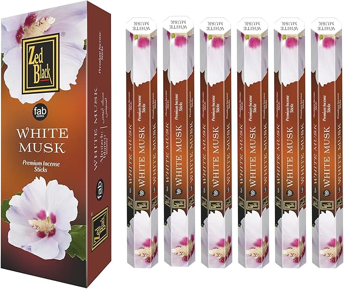 ZED Black White Musk Incense - 120 Sticks (20 per Box, 6 Boxes) for Relaxation, Yoga
