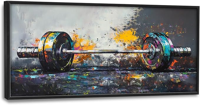 Barbell Wall Art Graffiti Dumbbell Pictures Wall Decor Weightlifting Large Master Over Above Bed Canvas Prints Horizontal Modern Artwork Painting Home Office Decorations For Gym Bedroom 30"x60"