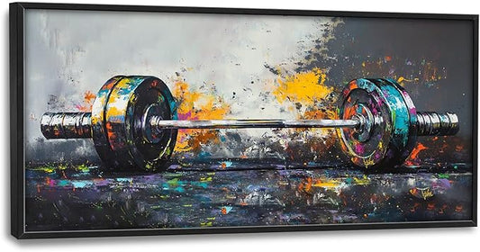 Barbell Wall Art Graffiti Dumbbell Pictures Wall Decor Weightlifting Large Master Over Above Bed Canvas Prints Horizontal Modern Artwork Painting Home Office Decorations For Gym Bedroom 30"x60"