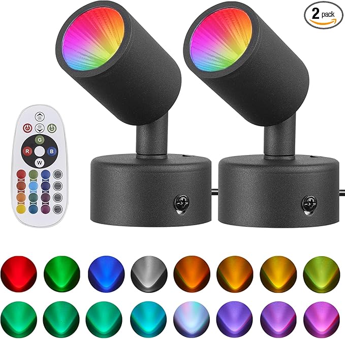 2 Pack LED Spot Lights Indoor Spot Lights Accent Lighting, RGBW Color Changing Up Lights Indoor Remote Control Plant Spotlight Decorative