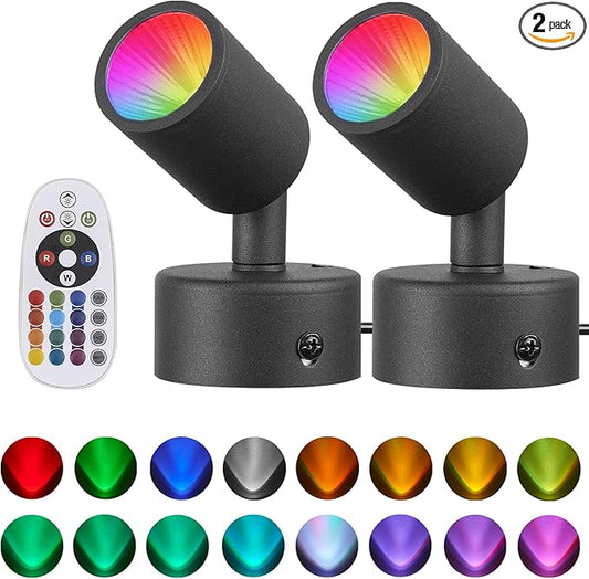 2 Pack LED Spot Lights Indoor Spot Lights Accent Lighting, RGBW Color Changing Up Lights Indoor Remote Control Plant Spotlight Decorative