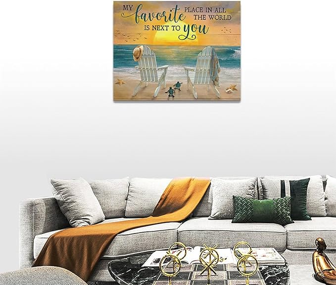 Fleruku Beach Wall Art Ocean Coastal Wall Decor Nautical Sunrise Sunset Sea Turtles Pictures Canvas Painting Artwork Home Decorations for Living Room Bedroom Bathroom Office 16"x12"