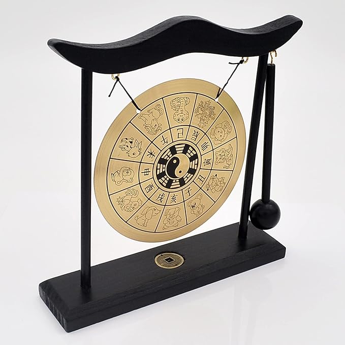 Feng Shui Brass Gong Desktop Zen Art for Fortune + Free Red String Bracelet H1304