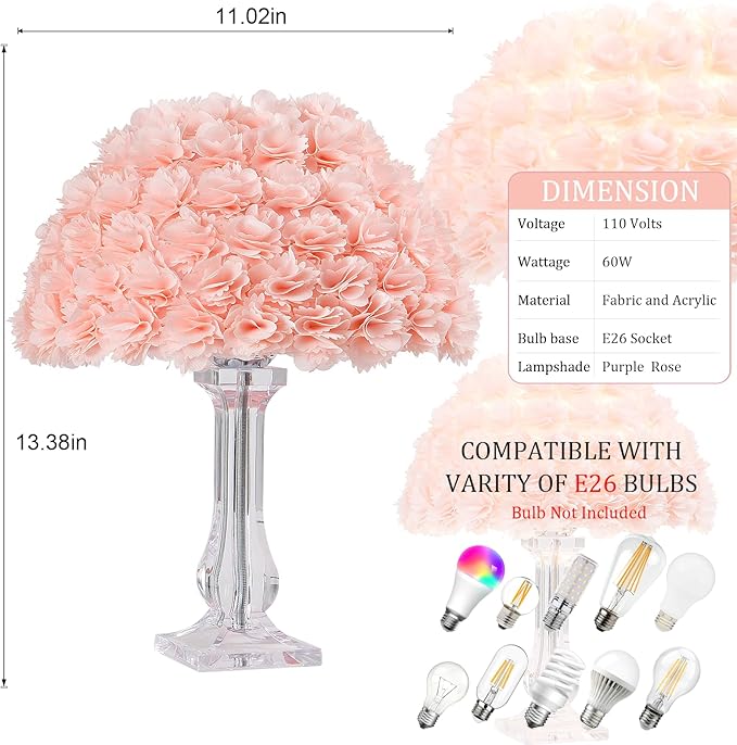 Pink Table Lamp Flower Bedside Lamp Artificial Flower Nightstand Light Desk Lamp Girl Christmas Gift for Wedding Bedroom Living Room Study Rooms Restaurants Hotel Flower Lamp