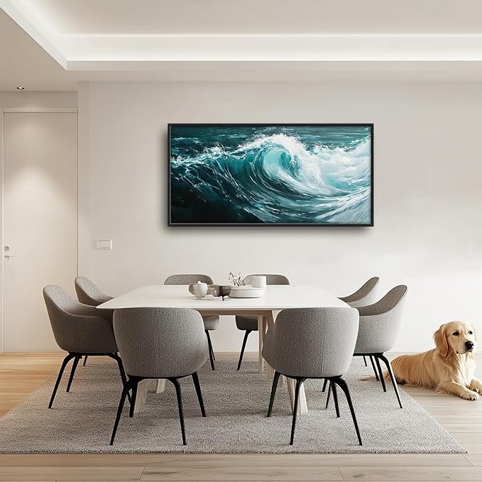 SweetFox Extra Large Ocean Wave Framed Wall Art for Living Room, Coastal Sea Beach Pictures Oversized Wall Decor Abstract Big Canvas Painting Print Artworks for Bathroom Master Bedroom 60L X 30W
