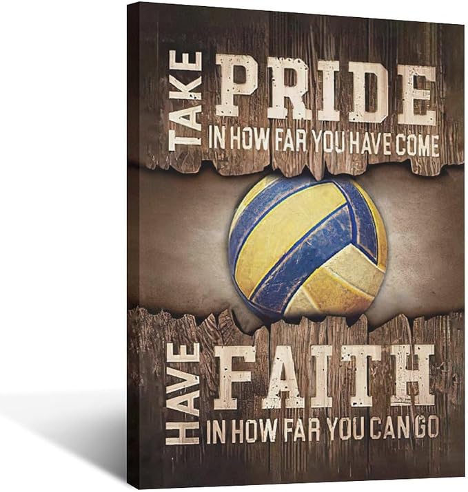 Fleruku Rustic Volleyball Wall Art Sports Wall Decor Inspirational Quotes Brown Pictures Volleyball Sign Canvas Painting Artwork Home Decorations for Boy Man Teenager Fans Bedroom Living Room 16"x24"