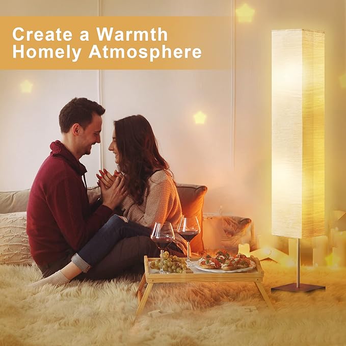 GyroVu Floor Lamp for Living Room, 3 Color Temperature Column Tall Lamp, Standing Lamp with Walnut Base Corner Floor Lamp for Bedroom, Office& Living Room-Beige(Bulbs Included)