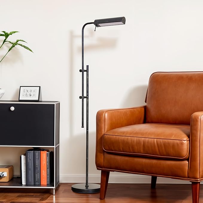 VONLUCE LED Floor Lamp, 62.5" Industrial Floor Lamp for Living Room with Adjustable Height Swing Arm Head 3 Color Temperatures, Metal Standing Pole Lamp for Bedroom Reading, Rustic Black