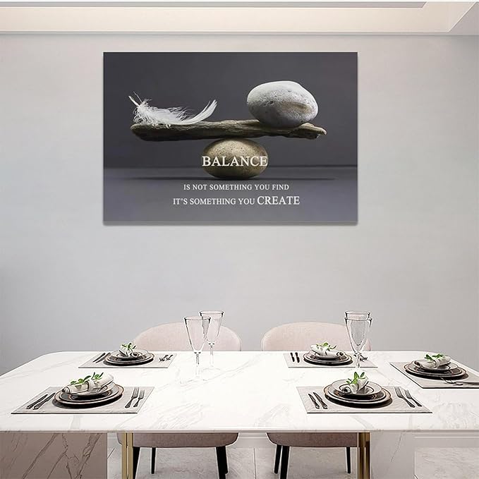 Zen Stone Wall Art Meditation Spiritual Wall Decor Inspirational Balance Feather Pictures Canvas Prints Framed Home Decorations Painting Artwork for Living Room Bedroom Office Bathroom 24"x16"