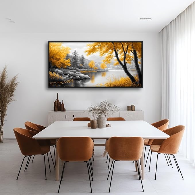 Framed Large Tree Wall Art for Living Room, Oversized Zen Trees Wall Decor, Black and Golden Forest Canvas Pictures Home Decoration for Living Room Bedroom Office 60"x30"